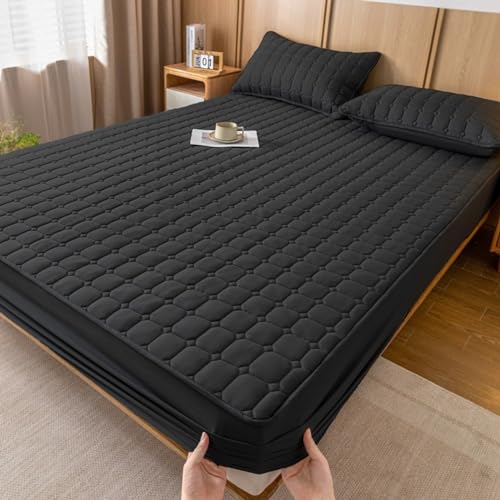 LSZHBSL Matratzenschoner Gesteppt 150x200+30cm/3pcs Warme Spannbettlaken Superweiches Spannbetttuch Verdicken Matratzenschoner Bettlaken für Matratze bis 30 cm Hohe Schwarz von LSZHBSL