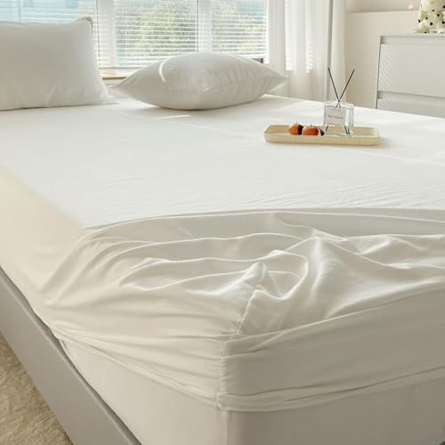 LSZHBSL Spannbettlaken für Topper 150 x 200 cm Kuschelig Flauschig Baumwolle Bettlaken verstellbar Spannbetttuch für Boxspringbett Topper Matratze bis 25 cm Hohe von LSZHBSL