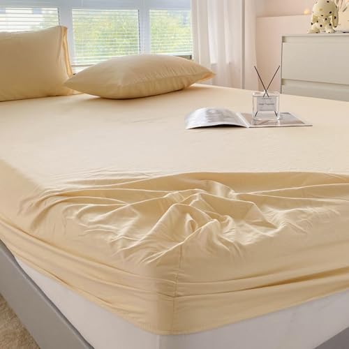 LSZHBSL Spannbettlaken für Topper 200 x 220 cm Atmungsaktiv Baumwolle Bettlaken verstellbar Spannbetttuch für Boxspringbett Topper Matratze bis 25 cm Hohe von LSZHBSL