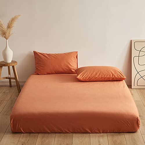 LSZHBSL Winter spannbettlaken 120x200cm Verdicken Matratzenschoner Kuschelige Flauschig Cashmere-Touch bettwäsche bettlaken Baumwolle matratzen Topper für Matratze bis 25cm Hohe orange von LSZHBSL