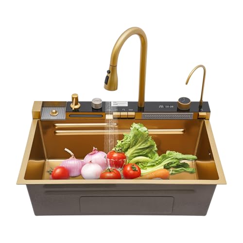 75 * 46 * 22cm Küchenspüle mit Ausziehbarer Wasserhahn Einbauspüle Spülbecken von LSskm