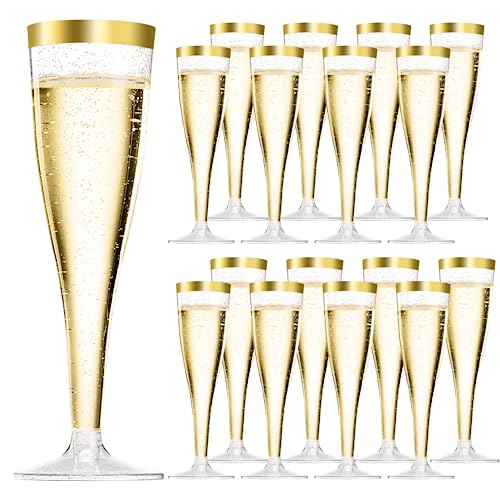 LStex 60 Stück Sektgläser Plastik mit Goldglitter Weingläser Set Geeignet für Hochzeitsfeiern und Geburtstage 150ml - Hergestellt aus hochwertigem, langlebigem Material von LStex