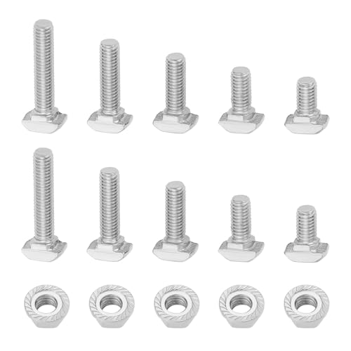 LT Easiyl 25er-Set M5 T-Nut-Einsteckbolzen mit M5-Sechskant-Flanschmuttern-Kits Vernickelter Hammerkopf-T-Bolzen T-förmiger Bolzen-Gleitschraube für T-Nut 6 Mm Aluminiumprofil der Serie 20 von LT Easiyl