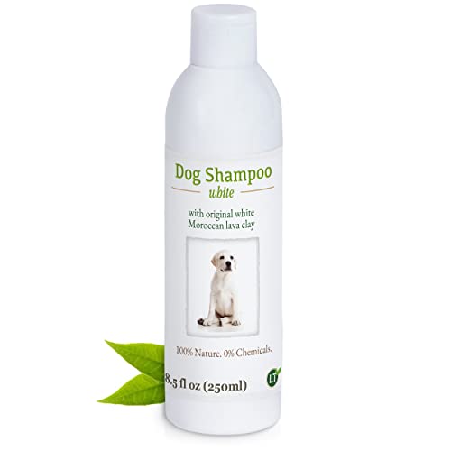 Hundeshampoo WHITE | Bio | sanfte Pflege für weißes Fell ohne Chemie & Seife | gegen Juckreiz | hypoallergen | mit original weißer Lavaerde | 250 ml von LT-Naturprodukte