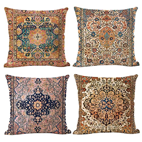 LTDKAEN Kissenbezüge im Boho-Stil, 45 x 45 cm, Vintage-Teppichmuster, Orange, ethnisches Blumenmuster, dekorative Kissenbezüge, Leinen, für Sofa, Schlafzimmer von LTDKAEN