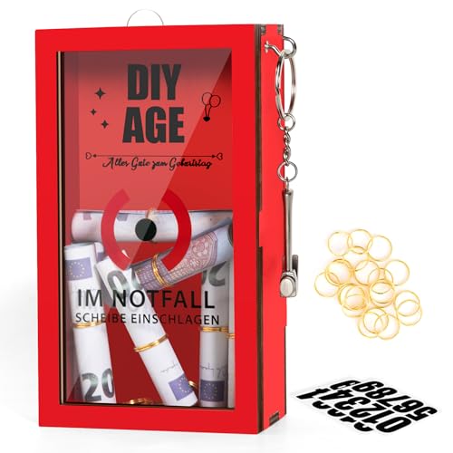 LTFIOON Lustige Notfallbox mit Hammer, Personalisierte Kleine Geschenke, Deko Holzkiste, Im Notfall Scheibe Einschlagen, Geldgeschenk-Verpackung, Notfallschokolade, Personalisierbares Geschenk von LTFIOON
