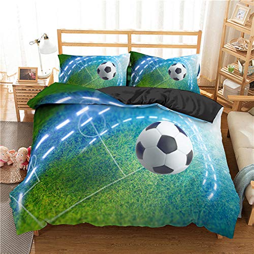 LTHCELE Bettwäsche Mikrofaser 3 teilig, extra-kuschelig 200 x 200 cm Sport Sport Weiß Fußball Weiche Microfaser Wende Bettwäsche Bettdeckenbezug mit Reißverschluss und Kissenbezüge von LTHCELE