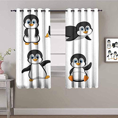 LTHCELE Blickdicht Vorhang für Schlafzimmer - Einfach süß Tier Pinguin - 3D Druckmuster Öse Thermisch isoliert - 140 x 160 cm - 90% Blickdicht Vorhang für Kinder Jungen Mädchen Spielzimmer von LTHCELE