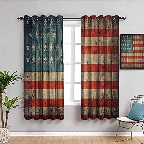 LTHCELE Blickdicht Vorhang für Schlafzimmer - Weinlese Holzbrett USA Flagge - 3D Druckmuster Öse Thermisch isoliert - 280 x 245 cm - 90% Blickdicht Vorhang für Kinder Jungen Mädchen Spielzimmer von LTHCELE