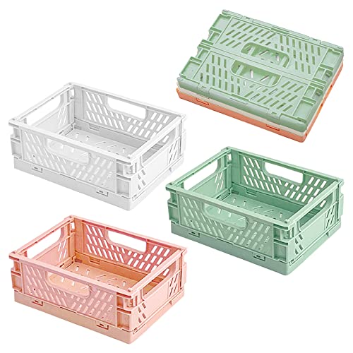 3 Stück faltbare Aufbewahrungskörbe, kleine Kunststoffkörbe, Mini-Schreibtisch-Organizer-Korb für Zuhause, Büro, Küche, Badezimmer, Lebensmittel (weiß, grün, rosa) von LTHERMELK