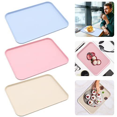 LTHERMELK 3 Stück Serviertabletts, rechteckige Fast Food Tabletts, Lebensmittel Getränke Tabletts Kunststoff Tablett für Restaurant, Café, Küche, Party (Rosa, Blau, Beige) von LTHERMELK