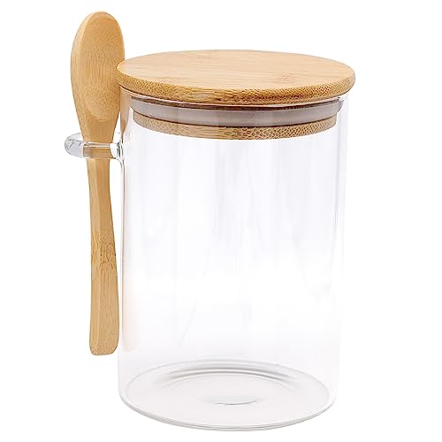 LTHERMELK 500ml Vorratsgläser Rund Vorratsdosen Glas mit Deckel Luftdicht und Löffel Glasbehälter für Lebensmittel für Zucker Kaffee Tee Gewürz Müsli Bohnen Salz von LTHERMELK