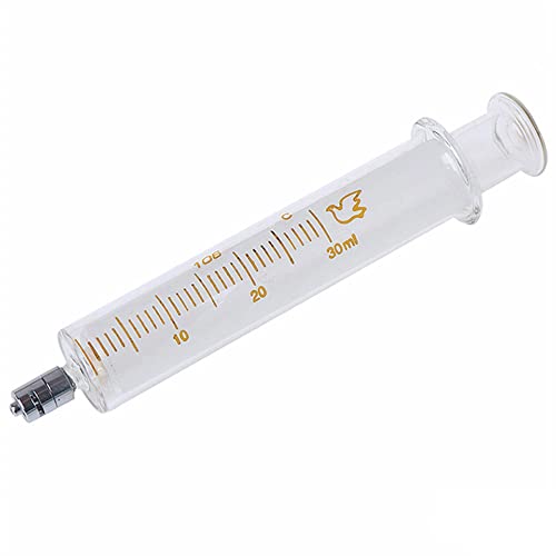 1 Packung Glasspritzen mit Kappen, 30 ml Luer Lock wiederverwendbare Glasspritze, Metall Luer Lock Kaliber Injektor Laborproben für Labor von SKYPRO