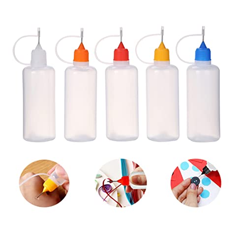 120 ml leere Klebeflasche, Kunststoff-Applikatorflaschen mit Nadelspitzen-Kappen für Kleber, Flüssigkeit, Öl, Basteln, Acrylmalerei (mehrfarbig, 5 Stück) von SKYPRO
