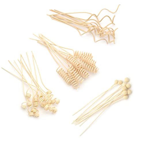 20 Stück Rattan-Holzdiffusorstäbchen, 4 Formen, Ersatz-Nachfüllstäbe für Zimmer, Büro, Öl, Duftdiffusor – halb gebogen, spiralförmige Perlen, gewellt, Perlen von SKYPRO