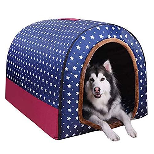 Haustierbett, Großer Hund Hundehütte Winter Warm Halten Waschbar Innen Hundehütte Vier Jahreszeiten Hundehöhle Iglu Haus Hausform Hundnhöhle Tragbar Faltbare Kissen Haustier Matte,A,L 60*47*45cm von LTLJX