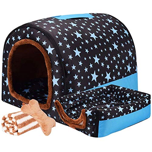 Haustierbett, Großer Hund Hundehütte Winter Warm Halten Waschbar Innen Hundehütte Vier Jahreszeiten Hundehöhle Iglu Haus Hausform Hundnhöhle Tragbar Faltbare Kissen Haustier Matte,C,L 60*47*45cm von LTLJX