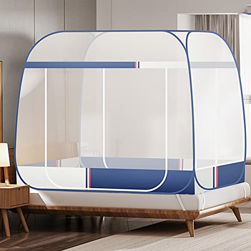 Tragbares Moskitonetz für Bett und Reisen, Pop Up Faltbares Insektenschutz mit Unterseite für Erwachsenenbett, Doppelte Tür Baldachin,Blue1,180x195x160cm von LTLJX