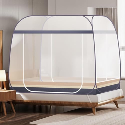 Tragbares Moskitonetz für Bett und Reisen, Pop Up Faltbares Insektenschutz mit Unterseite für Erwachsenenbett, Doppelte Tür Baldachin,Grau,180x195x160cm von LTLJX