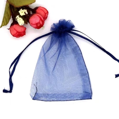 100 Stuck Organzasäckchen 9x12 cm, Geschenkbeutel Organzabeutel, Schmuckbeutel, Organza Säckchen mit Kordelzug, Säckchen Geschenk Schmuck Hochzeit Bonbonsbeutel für Hochzeiten Partys(Marineblau) von LTLSZRN