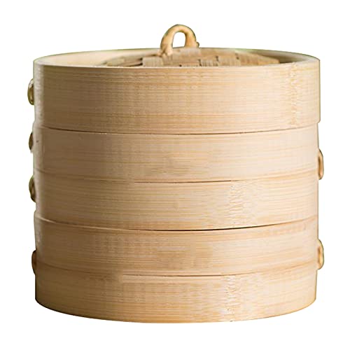Dampfgarer Bambus, 2 Etagen Bambusdämpfer mit Deckel, Bambus Dampfkorb Dämpfaufsatz für Reis, Dim Sum, Gemüse, Fleisch,30cm von LTLWSH