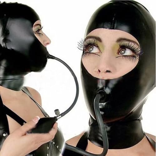 BDSM Bondage Maske Latexmasken Herren SM Halloween Cosplay Masken Latex Maskerade Sex Maske Für Die Frauen Extrem Aufblasventil Sexspielzeug,L,Black von LTMDESH