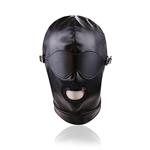 BDSM Bondage Masken Würgemasken Erotisches Ledermasken Halloween Cosplay Kopfbedeckung Aus Leder Offener Mund SM Extremer Sklave Paar Sexspielzeug Mit Verbundenen Augen,M,Black von LTMDESH