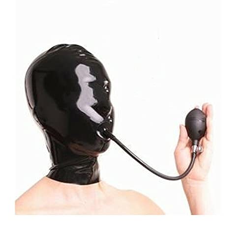 BDSM Latexmask Würgen Bondage SM Rubber Maske Mit Aufblasbarem Ventil Halloween Cosplay Sex Maske Extreme Fetisch Maske Geeignet Sexspielzeug Für Männer Und Frauen,XS,Black von LTMDESH