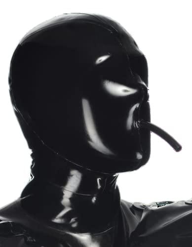 BDSM Sexy Latexmaske Für Männer Halloween Bondage Maske Rubber Maske Mit Schlauch Vollgesichtsmaske SM Erotische Kopfbedeckung Extrem Kopfmaske Fetisch Sexspielzeug,L,Black von LTMDESH