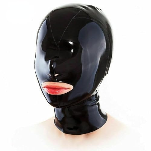 Blindfold Maske Latexmaske Frauen Kopfmaske Knebel Maske Latex Kopfbedeckungen Fetisch Halloween Masken Maskerade Masken SM zurück mit Reißverschluss Cosplay Sexspielzeug,L,Black von LTMDESH