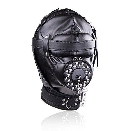 Gag Maske BDSM Halloween Maske Extrem Ledermaske Verstellbare Sexy SM Bondage Erstickungsmaske Cosplay Spielzeug Fetisch Maske Kopfmaske Für Frauen Männer,M,Black von LTMDESH