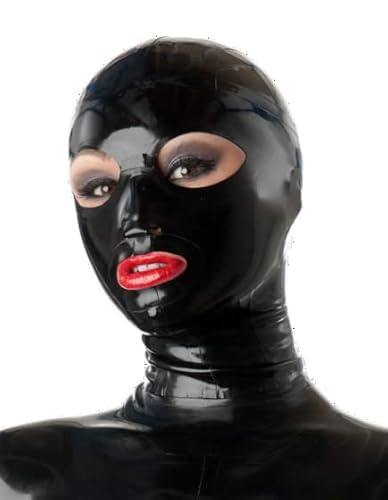 Gummi Maske Bondage Naturlatexmaske BDSM Maske Fetisch Kopfhaube Latex Cosplay Reißverschluss Hinten Offene Augen Mund Gesichtsabdeckung,L,Black von LTMDESH