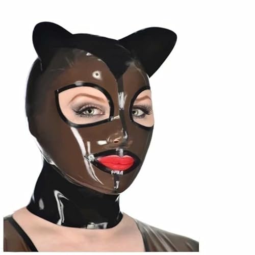 Gummimaske Für Frauen Halloween Cosplay Maske Latexmaske Katzenohren Sexy Maske Bondage Maske 100% Naturlatex SM Fetisch Sexspielzeug Für Männer,XS,Black von LTMDESH