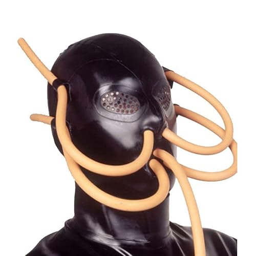 Latex Maske Halloween Maske Rubber Maske Knebel Maske Sm Maske Extrem Sex Maske Unisex Bondage Maske Mit Vollständiger Abdeckung Fetisch BDSM Erotikspiele Slave Rollenspiele,L,Black von LTMDESH