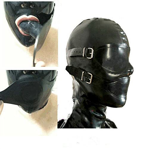 Latexmaske Bondage Masken BDSM Masken Dildo Penis Plug Knebel Maske Paar Sexspielzeug Latex Kopfbedeckungen Fetisch Halloween Masken Cosplay Masken SM-Spiele Für Erwachsene,L（A）,Black von LTMDESH