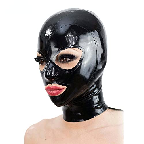 Latexmaske Frauen Bondage Masken BDSM Masken Knebel Maske Paar Sexspielzeug Latex Kopfbedeckungen Fetisch Halloween Masken Cosplay Masken SM-Spiele Für Erwachsene,M,Black von LTMDESH