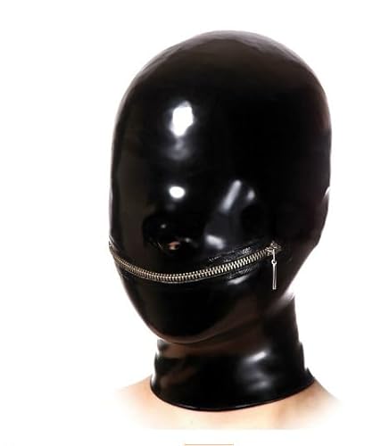 Latexmaske Kopfbedeckung Aus Gummi Maskerade SM Fetischmaske Sexy Vollkopfmaske Gummimaske Maske Mit Reißverschluss BDSM Weibliche Halloween-Maske Erwachsener Spielt Mit Sexspielzeug,M,Black von LTMDESH