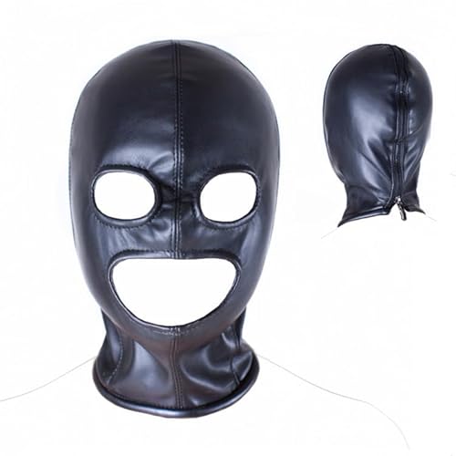 SM Maske Leder Bondage Maske BDSM Sexy Ledermaske Fetisch Sex Maske SM Extreme Sexspielzeug Für Männer Und Frauen Kopfbedeckung Mund Offener Rücken Mit Reißverschluss,L,Black von LTMDESH