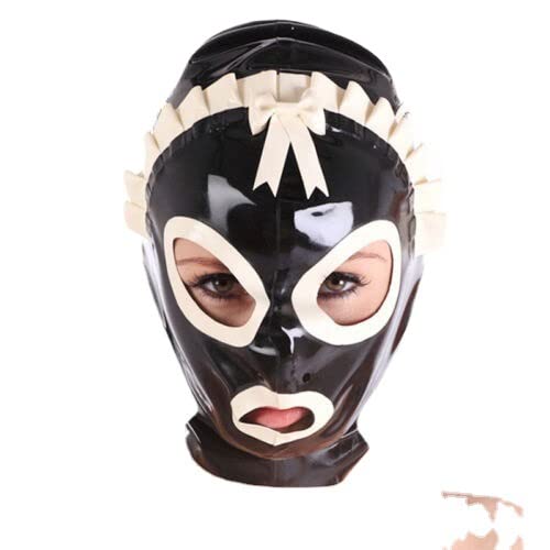 Sex Latexmaske BDSM Bondage Dienstmädchen Kopfmaske Party Cosplay Halloween Club Maske Fetisch Gummimaske Sexy SM Maske Rückenreißverschluss Männer Frauen Sexspielzeug,XL,Black von LTMDESH