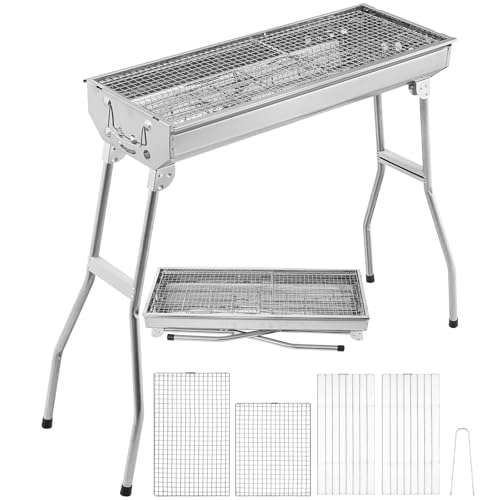 Holzkohlegrill 73 * 28 * 76cm, Klappgrill Edelstahl, Tragbarer Kohlegrill, Draußen BBQ Charcoal Grill mit Gewürzbrett Aufbewahrungskorb, Standgrilll Grillwagen Kohlegrill Klappgrill von LTPAG