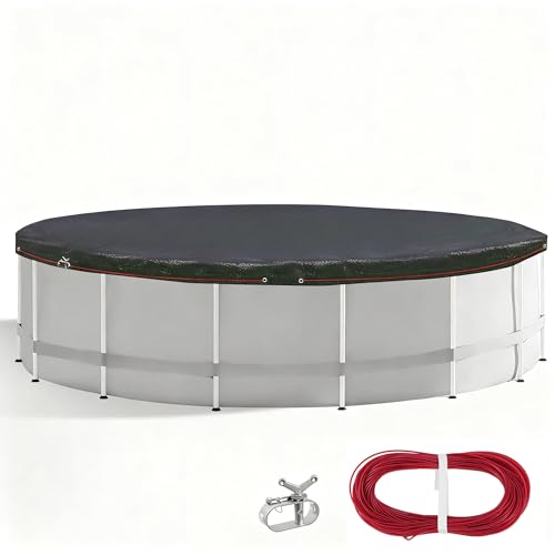 Poolabdeckung Rund für Ø400-440cm Pools, Planenmaß Ø460cm, Sommer & Winter Poolplane Solar Abdeckplane, Solarplane UV-Resistent Schwarz und Grün Pool Abdeckplane mit Drahtseil und Befestigungselement von LTPAG