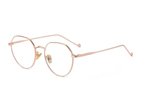 LTSRLL Trendige runde Metallrahmen-Damen, Vintage-Oval-Blaulicht-Lese-Computerbrillen-Lesebrille, Anti-Augen-Belastungsbrille (Color : Rose-Gold, Size : +150) von LTSRLL