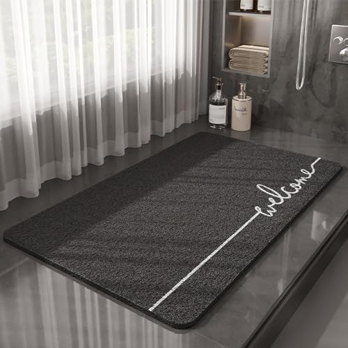 PVC-Luffa-Duschmatte für Badezimmer, Nassdusche, weich, bequem, einfarbig, rechteckig, Badematte (schwarz, 50 x 80 cm) von LTSRLL