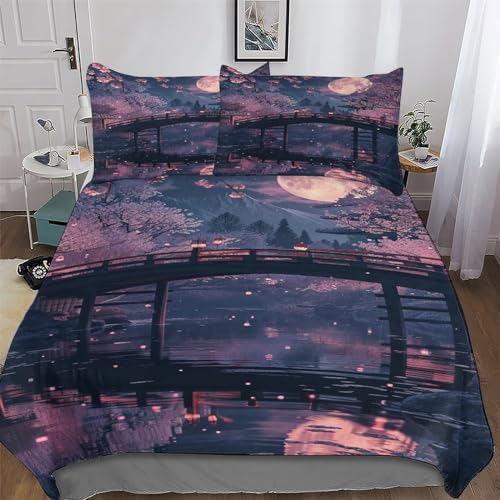 Kirsche Tree Japan Art Bettwäsche Für Jungen Mädchen Deckenbezug Set 2 teilig Bettbezüge Mikrofaser Bettbezug Mit Kissenbezug Single(135x200cm) von LTTTT