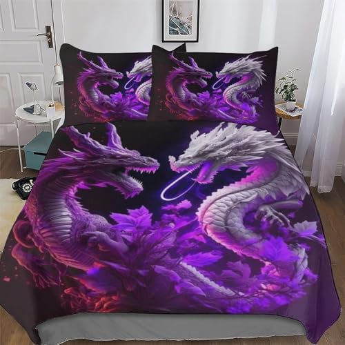LTTTT Drache Bettwäsche Angenehme Bettbezüge, Mikrofaser Bettdeckenbezug, Für Jungen Mädchen 2teilig Bettbezug + Kissenbezug Single(135x200cm) von LTTTT