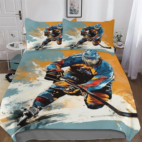 LTTTT Eishockey Bettwäsche Set, Bettbezug 2teilig, Mikrofaser Bettbezüge Mit Kissenbezug Für Jungen Mädchen Deckenbezug, Single(135x200cm) von LTTTT