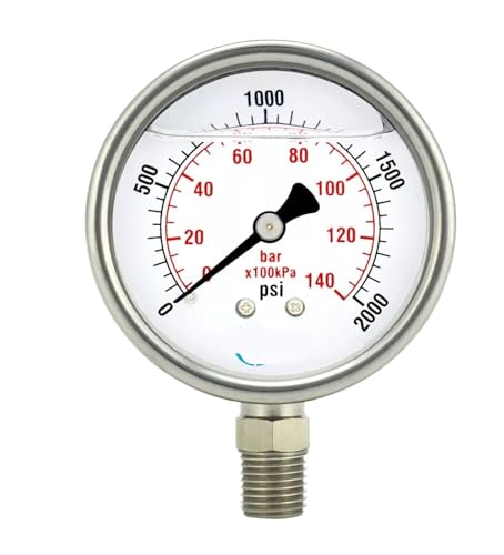 2 Zoll Manometer, Edelstahlgehäuse, flüssigkeitsgefüllt, untere Halterung, 2000 PSI- von LTUNKHWP