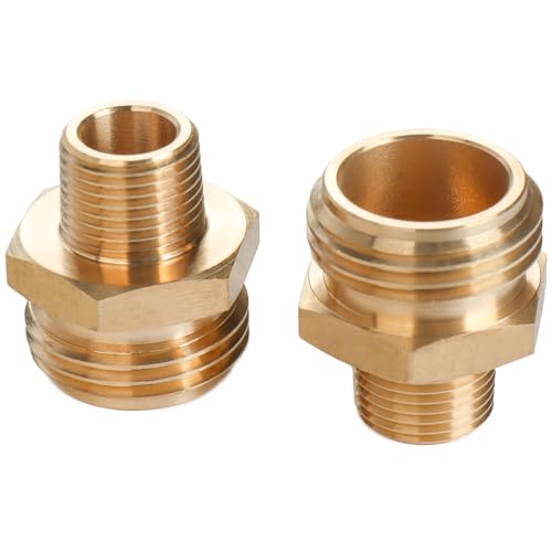 LTWFITTING 3/4 Zoll MHT x 3/8 Zoll MIP Messing Schlauchadapter, Messing Gartenschlauchverschraubung (2 Stück) von LTWFITTING
