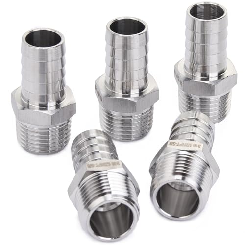 LTWFITTING Barb Fittings Edelstahl 316 Anschluss 5/8" Schlauch x 1/2" Außengewinde NPT(5 Stück) von LTWFITTING