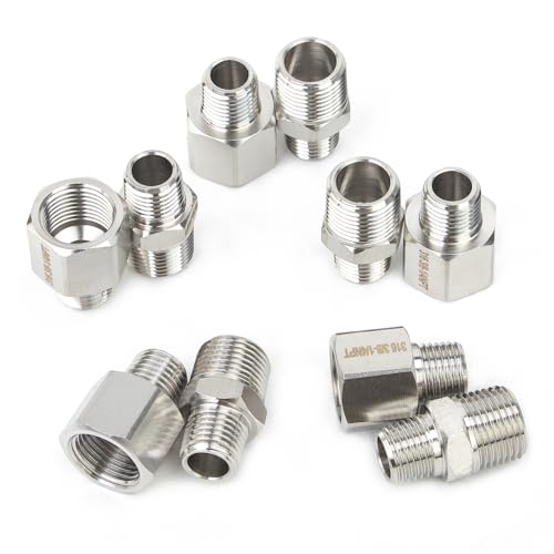 LTWFITTING Edelstahl 316 Pipe Fitting 3/8" Female x 1/4" Male NPT Adapter, 3/8" x 1/4" Male NPT Hex Reducing Nipple(Packung mit 10) von LTWFITTING
